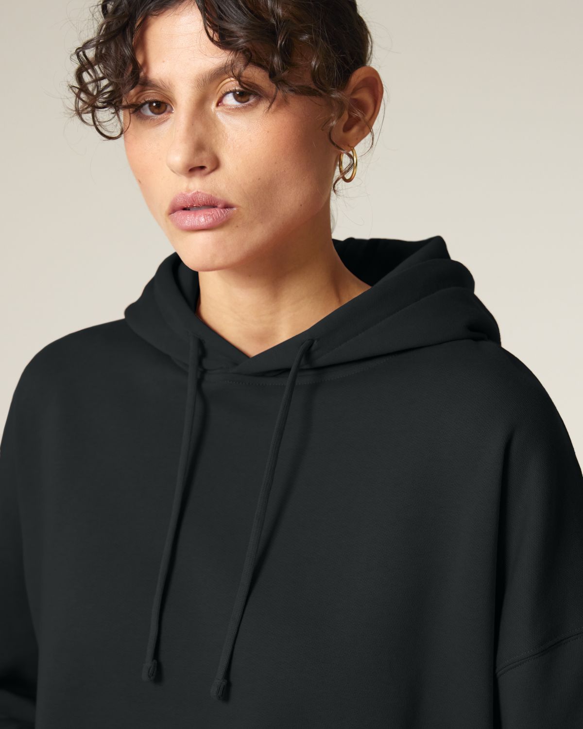 qr code women hoodie black closeup face