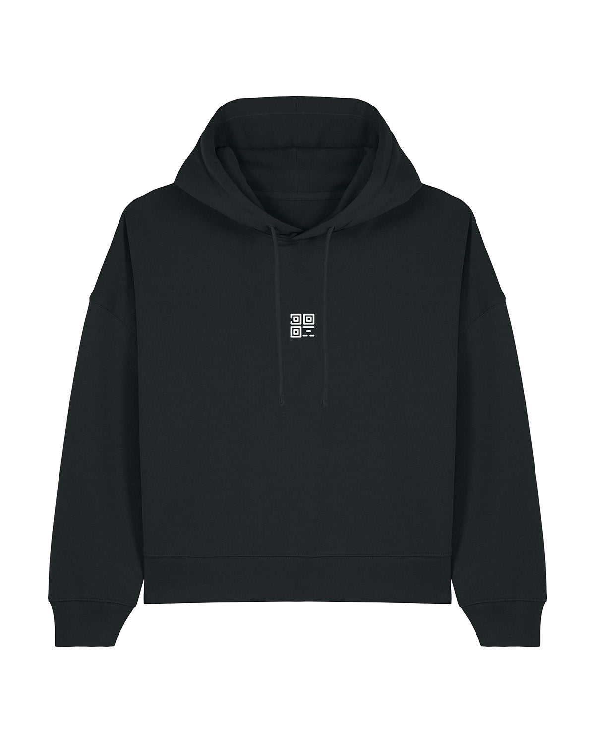 qr code women hoodie black front logo