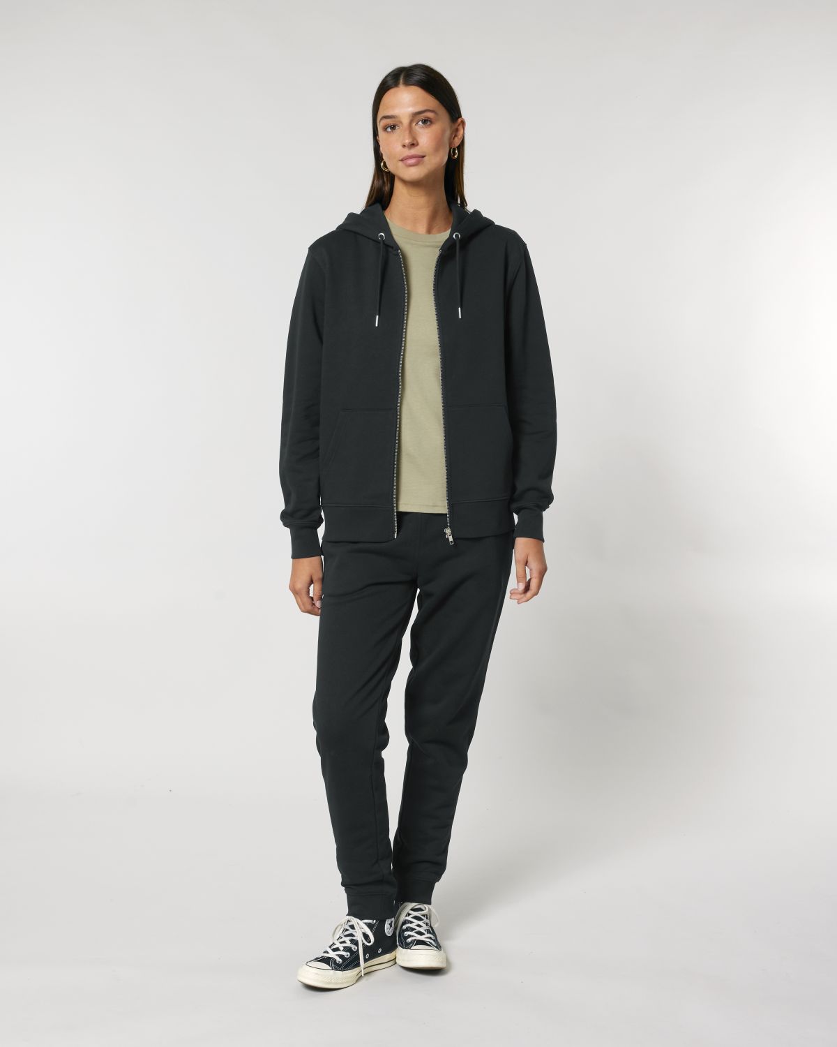 qr code zip hoodie black front female