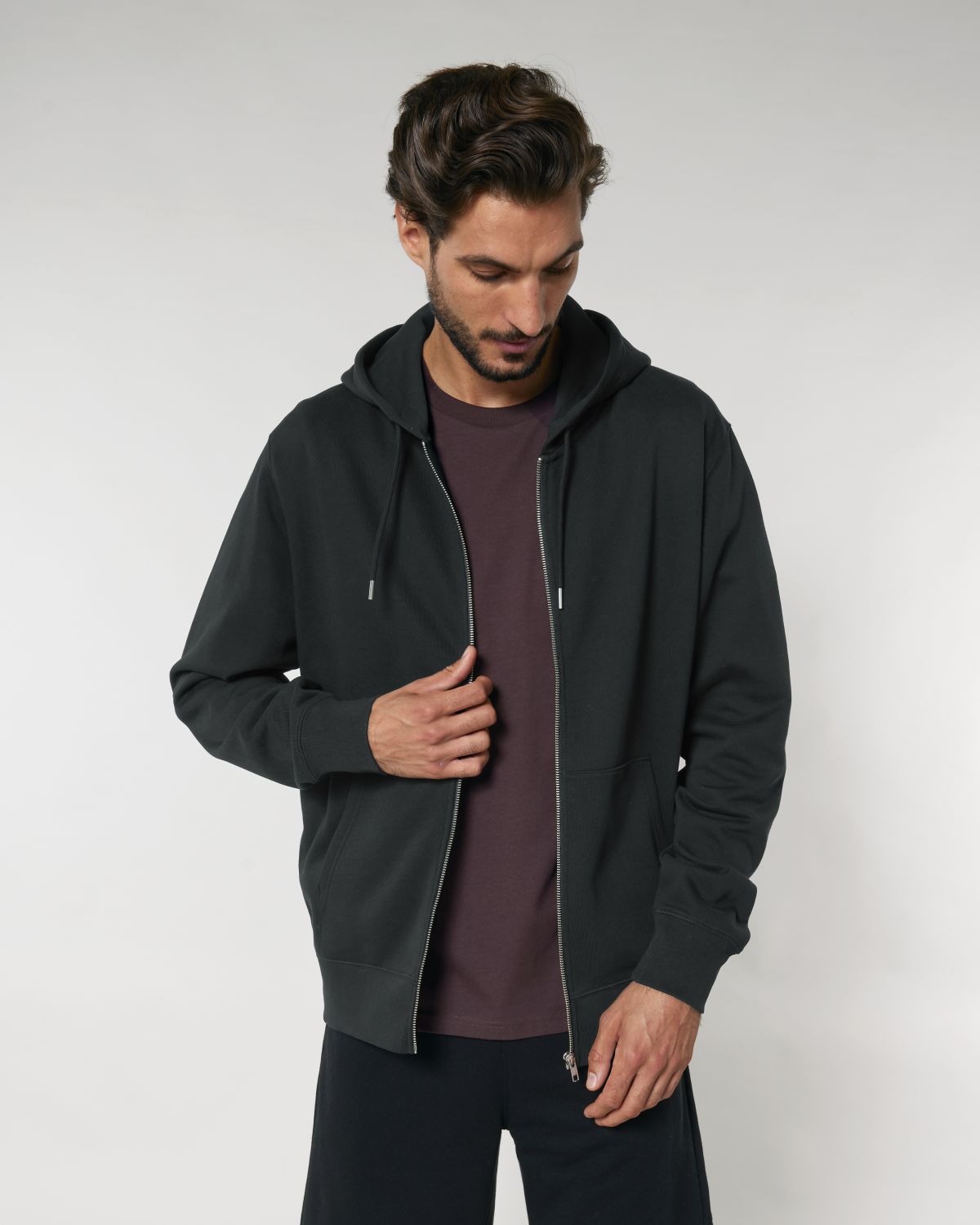 qr code zip hoodie black front male