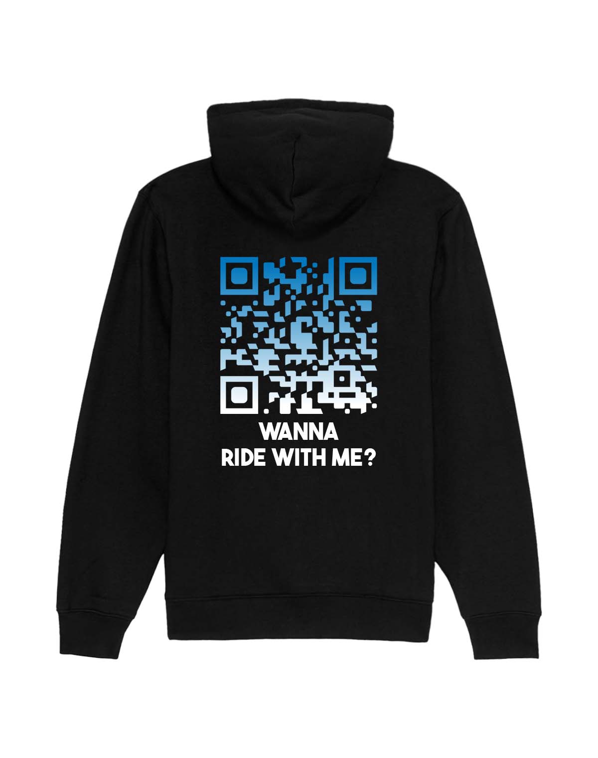 qr code hoodie unisex black nightfall wanna ride with me