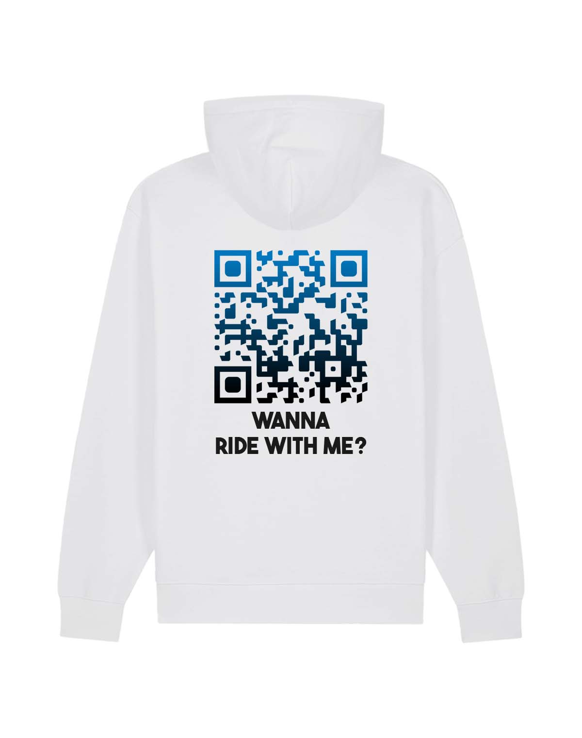 qr code hoodie unisex white nightfall wanna ride with me