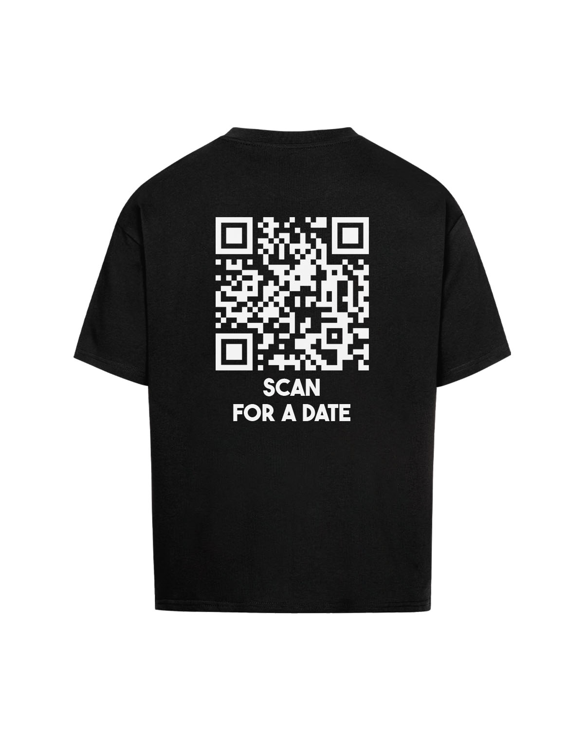 qr code oversized t-shirt black classic scan for a date