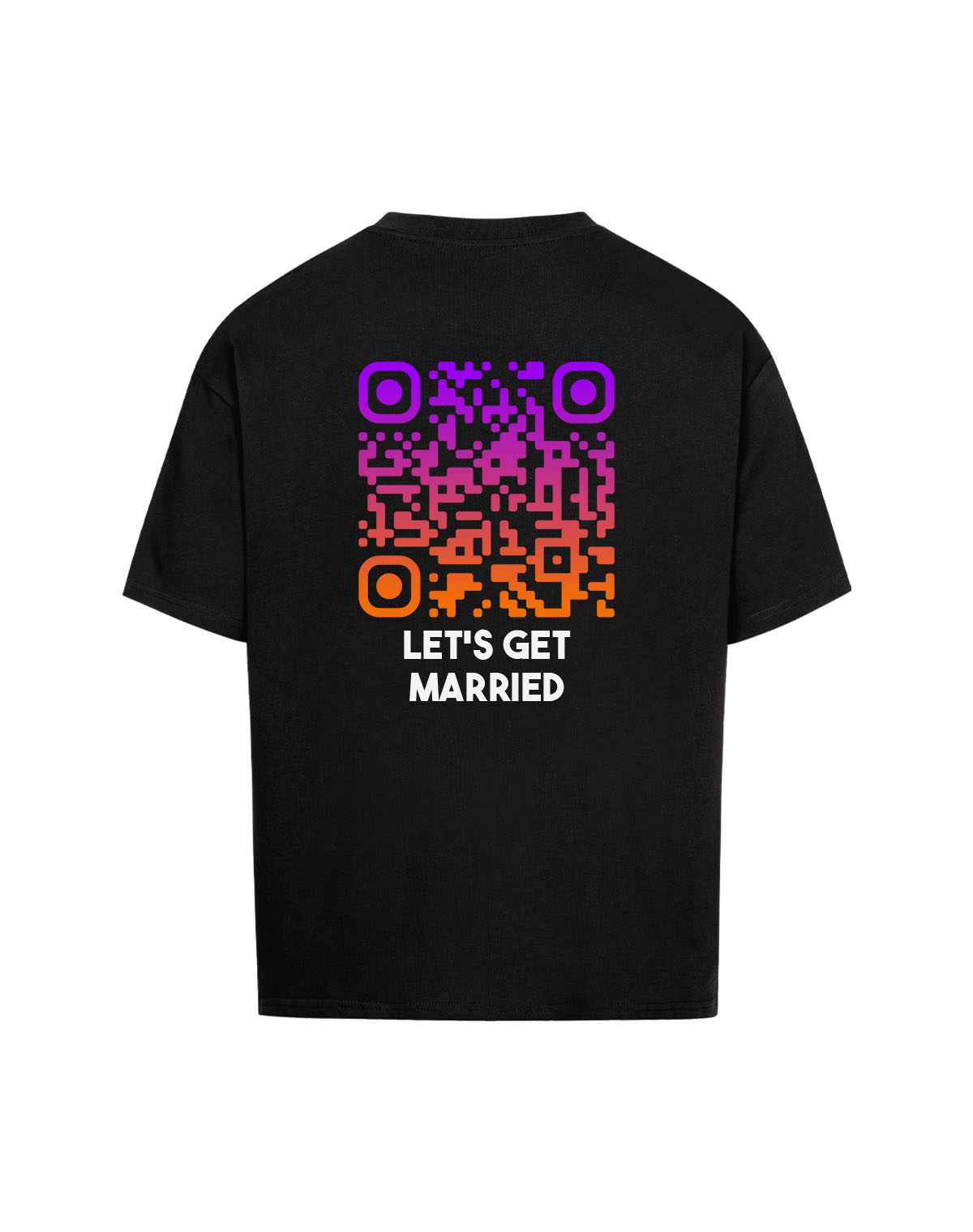 qr code oversized t-shirt black sunset lets get married