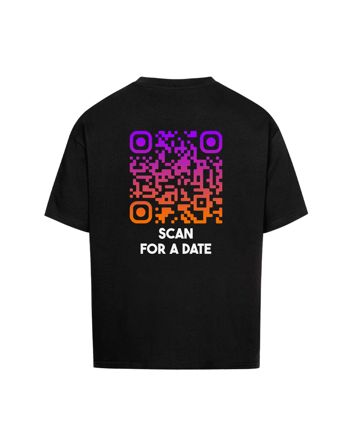 qr code oversized t-shirt black sunset scan for a date
