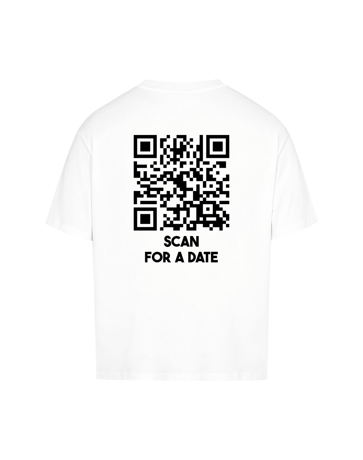qr code oversized t-shirt white classic scan for a date