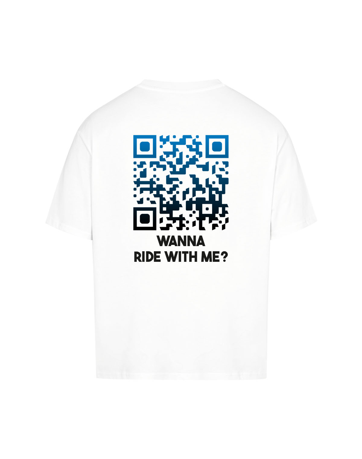 qr code oversized t-shirt white nightfall wanna ride with me