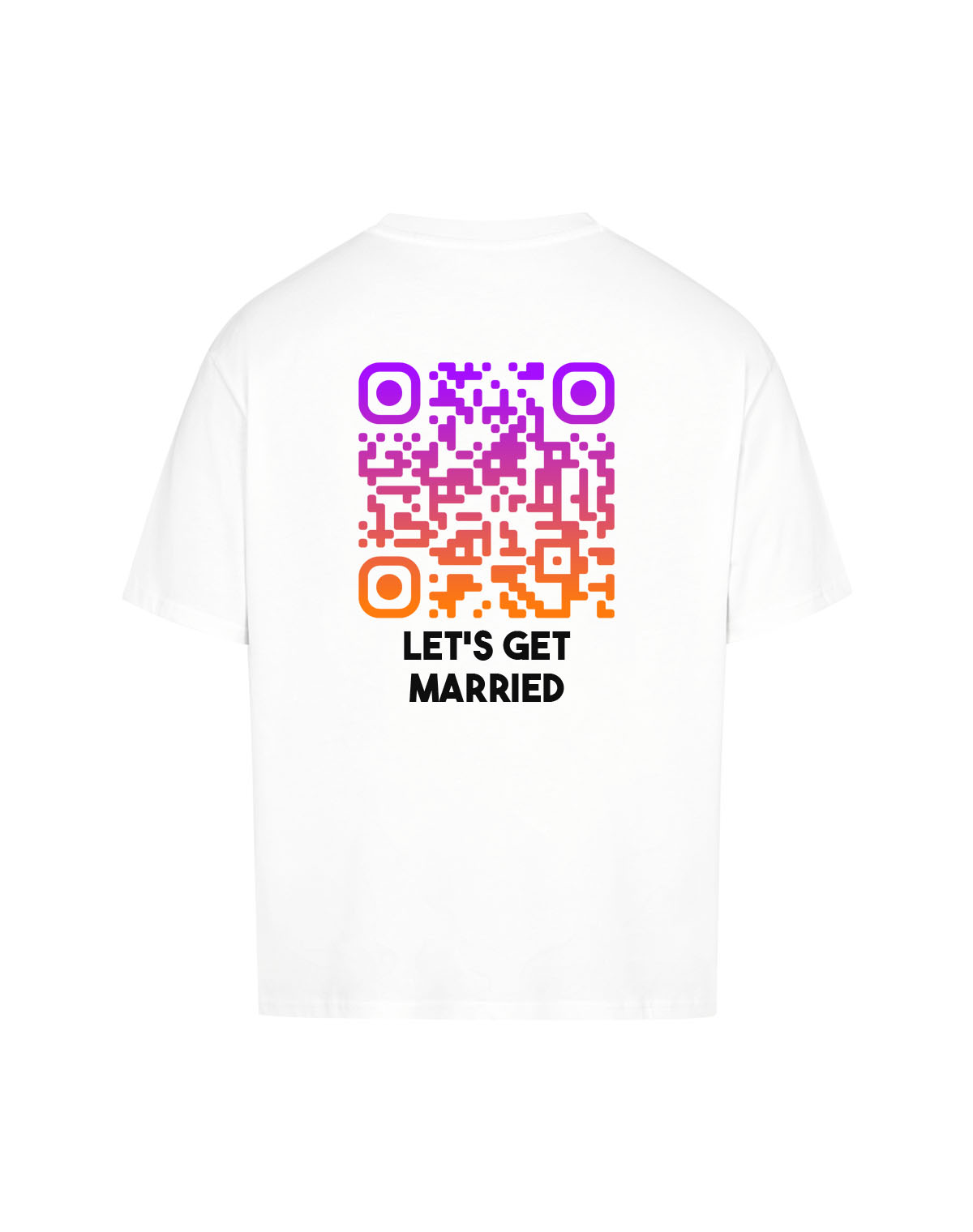 qr code oversized t-shirt white sunset lets get married
