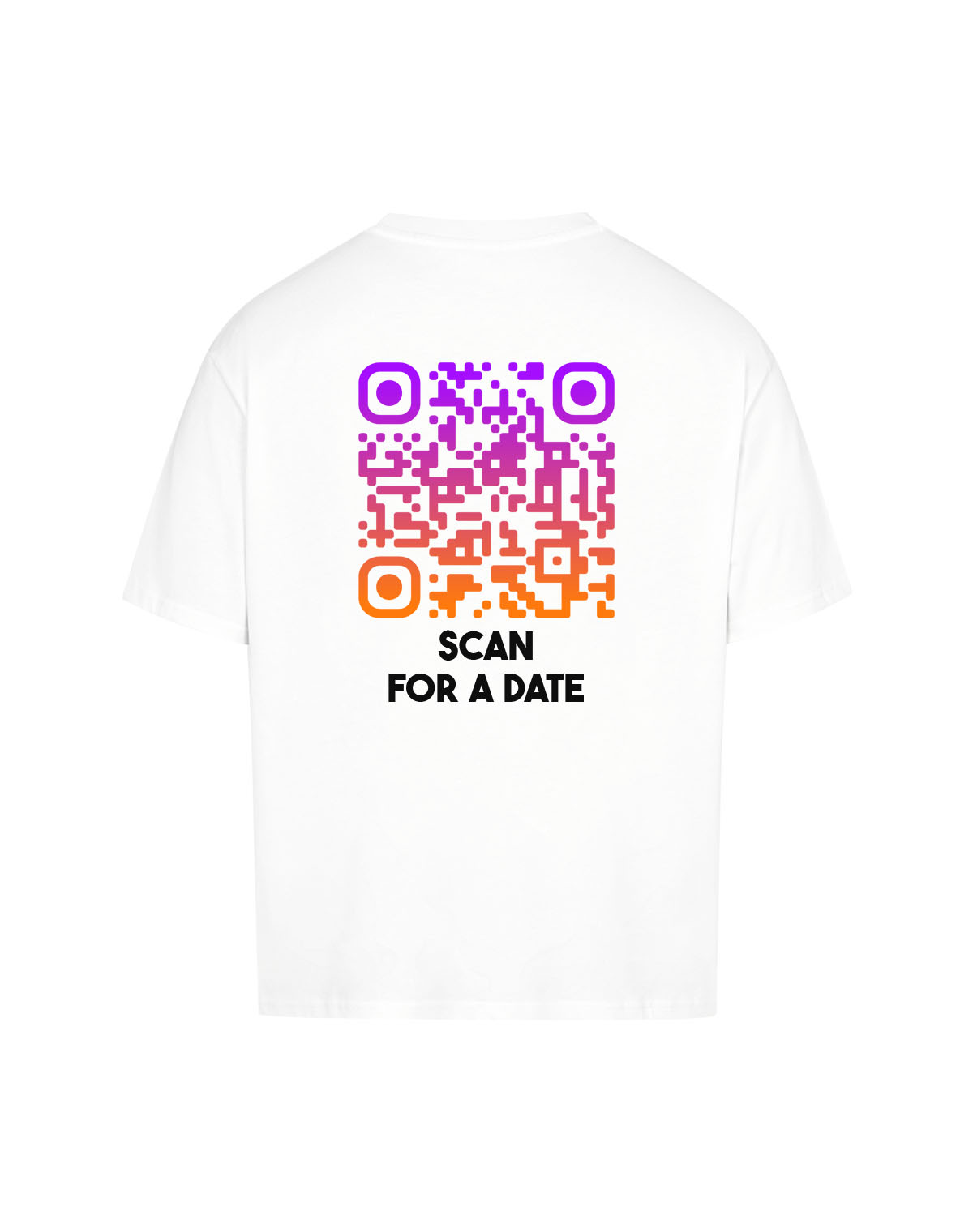 qr code oversized t-shirt white sunset scan for a date