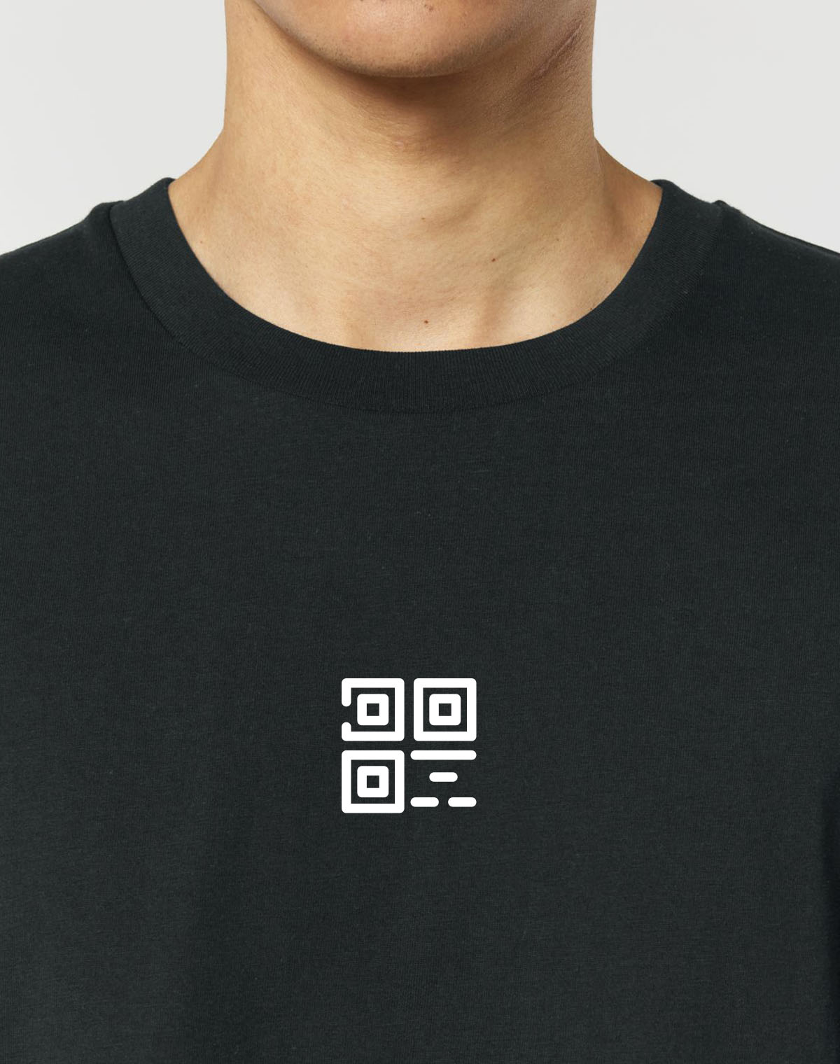 qr code t-shirt black closeup logo